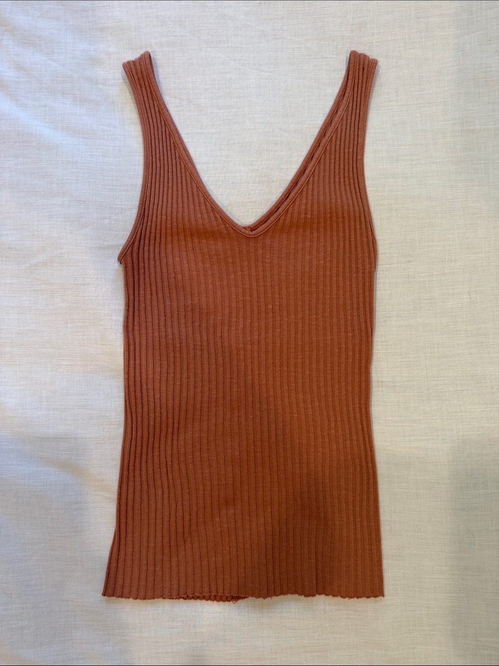 Enza Costa Camel Military Cotton Rib U Tank Top XS